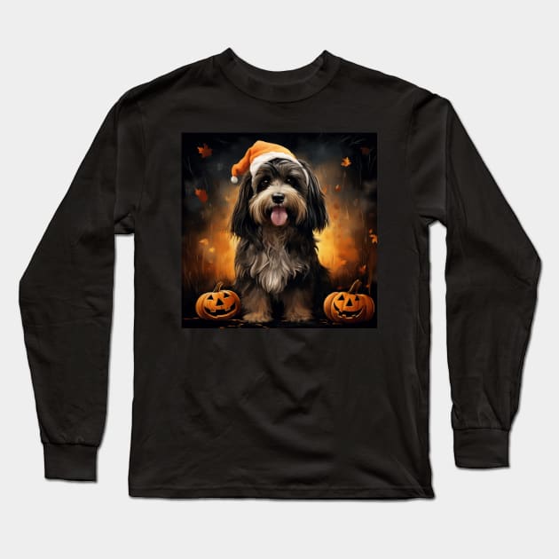 Black-Brown Tibetan terrier Halloween Long Sleeve T-Shirt by NatashaCuteShop